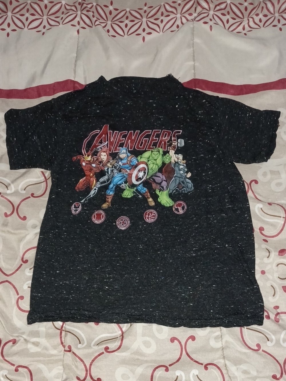 Marvel Avengers Speckled Black Tee Shirt For Boys Size Medium 8